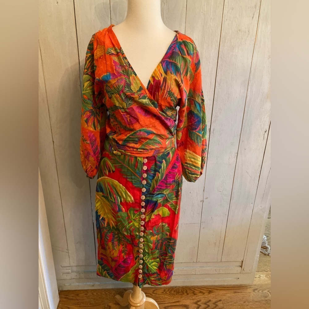 Farm Rio  Anthropologie Urban Jungle Button Down Midi Skirt & Tie Blouse - Picture 10 of 15